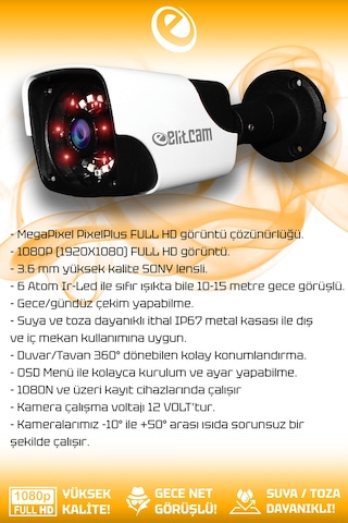Elitcam 24 Kameralı Panda 24 Dış Kamera Set 500 GB HDD Full HD Gece Görüşlü Güvenlik Kamerası Sistemi