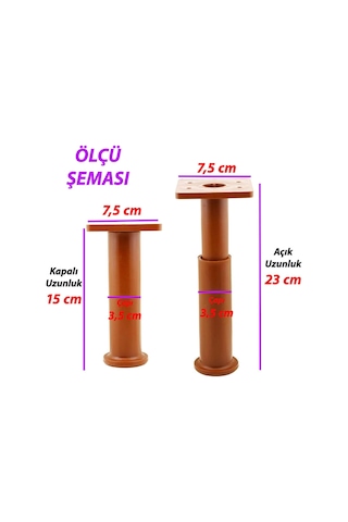 2 Adet Modül Ayarlanabilir Destek Ayağı 15 X 23 Cm Kahverengi Ayak Mobilya Kanepe Baza Koltuk Ünite Ayakları