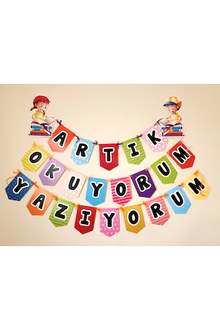 Artık Okuyorum Yazıyorum Okuma Bayramı Hatırası Bayrak Afiş Yazı