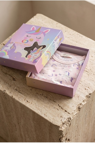 Katia&bony Kız Çocuk Unicorn Desenli Kutulu Pijama Takımı Pembe