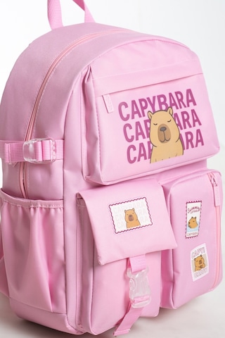 Capybara Orijinal Lisanslı Okul Çantası Sevimli Tasarım, Su Pembe