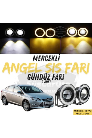 Ford Focus 3 2011-2014 Uyumlu Mercekli Angel Sis Farı Metal 76 Mm Sarı Halkalı Gündüz Farı Angel Eyes 2 Adet 01