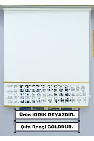 Dekoratif Çıta Detaylı Lazer Stor Perde Kırık Beyaz - Kalın Stor Kumaşı - 30 Cm Lazer Yüksekliği Gold