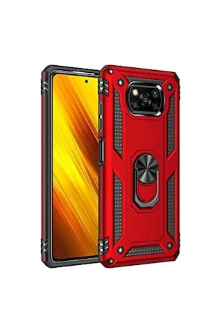 Xiaomi Poco X3 Pro İle Uyumlu Kapak Military Yüzüklü Stantlı Panzer Tank Kılıf - Kırmızı 6998