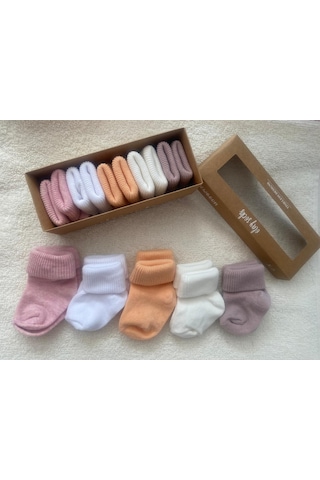 Kız Bebe Yenidoğan Kutulu 5'li Çorap 1309b Beyaz