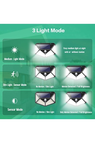 Dış Mekan İçin Solar Lambalar, 270 Dört Taraflı Aydınlatma - 2200mah, 100 Led Güneş Enerjili Lamba, Hareket Se