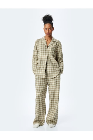 Koton Pamuklu Gömlek Yaka Uzun Kollu Ekose Pijama Üstü Yeşil Ekose 5wlk50012mw Yeşil Ekoseli
