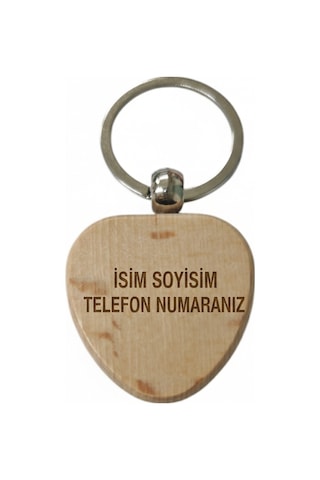 Kişiye Özel Kalp Ahşap Anahtarlık İsim Soyisim Ve Telefon Numarası Yazılı Lazer Gravür Anahtarlık Kişisel & Acil Durum Anahtarlığı