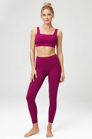 Yüksek Bel Toparlayıcı Tayt & V Sırt Destekli Spor Sütyeni - Sculpt Set Fuşya