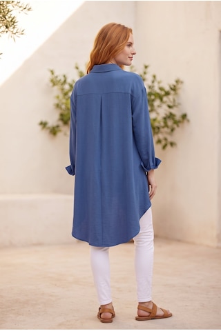 Soulshae Asimetrik Uzun Aerobin Gömlek Bluz Mavi