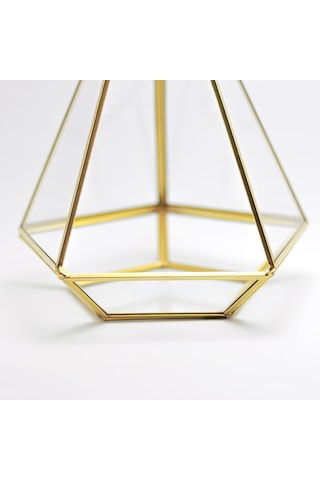 27x21x21cm Pirinç Gold Geometrik Teraryum Cam Fanus Takı Aksesuar Çikolata Kutusu