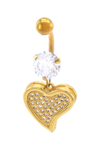 Ferizz Altın Kaplama Zirkon Taşlı Kalpli Piercing Prc-118 Altın