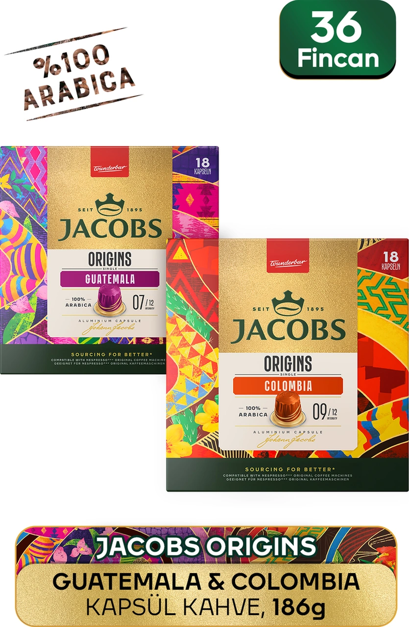 Jacobs Origins Guatemala + Origins Colombia Nespresso Uyumlu Alüminyum Kapsül Kahve 36 Kapsül Kapsül Kahve