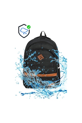 Su Gecirmez Cordura Kumas Punterez Dikisli Laptop Ve Suluk Bolmeli Gunluk Ve Okul Sirt Cantasi Siyah
