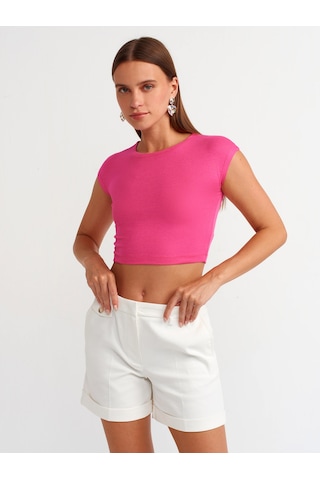 Dilvin Pamuk Ve Modal Karışımlı Crop Top Fuşya
