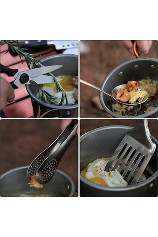 Dancemonkey 9 Parçalık Paslanmaz Çelik Kamp Mutfak Seti - Renkli Seyahat Ekipmanları, Taşınabilir Piknik Aksesuarları Çok Renkli