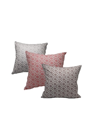 Melisa Damask Baskılı Duck Kumaş Kahve&kırmızı&gümüş Kırlent 45 45 Cm Üçlü - 813 45 x 45