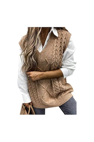 Saf Renk Kolsuz Kazak Yelek Sıcak Trendy Büküm Örme Kadın Yelek Günlük Giyim İçin Mavi