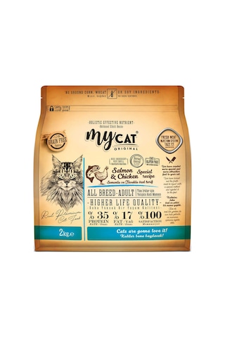 Mycat Az Tahıllı Somon Balıklı ve Tavuk Etli Yetişkin Kedi Maması 2 KG