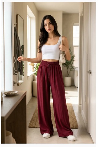 Bordo Bol Paça Rahat Pantolon Siyah