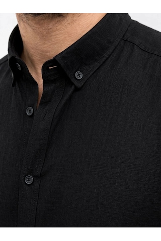 Wear Vexel Erkek Keten Kumaş Uzun Kollu Regular Fit Gömlek - Siyah Çok Renkli