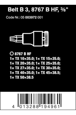 Wera 05003972001 Zyklop Torx Hf Uç Kemeri B 3 Tutma Fonksiyonlu, 3/8 İnç Tahrikli, 9 Parça