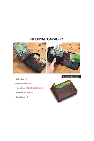 Hangfox Klasik Renkli Deri Cüzdan Erkekler İçin Çoklu Kartlık Ve Para Bölmeli İki Katlı Zipli Organize Edici Kahverengi