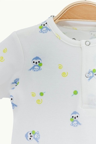 Boumini Erkek Bebek Kısa Kollu Şort Tulum Mavi Miskin Doğal Kumaş