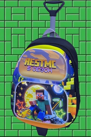 Tezzgelsin 2-6 Yaş Anaokulu Kreş Mine Craft 3d Renkli Eva Baskılı Çekçekli Tekerli Sırt Çantası Ve Okul Çantası Çok Renkli
