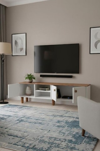Sezer Tv Ünitesi 3 Kapaklı Tv Ünitesi Salon Mobilyası Beyaz