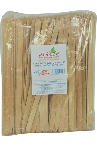 Lokman Avm Adana Şiş Tahta Şiş 240 x 10 x 2 MM Takribi 200 Adet 1 Paket