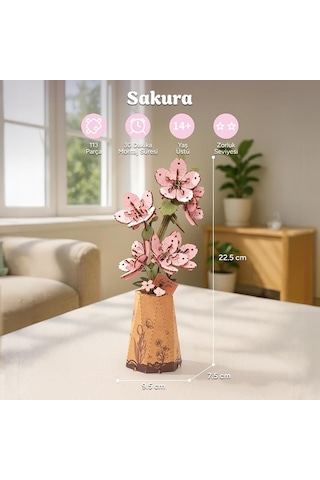 Rowood Tw101 Kiraz Çiçeği Sakura Dıy Minyatür Maket Model Seti Ahşap 3d Wooden Puzzle 3d Model Kit Ahşap Maket Dekoratif Hobi Seti
