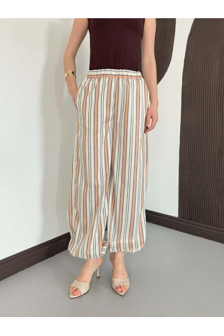 Verymoda Çizgili Salaş Pantolon D3094 Pudra