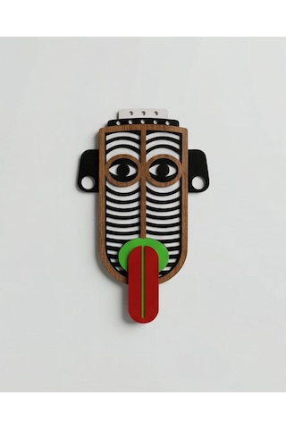 Modern Picasso Tarzı Ahşap Duvar Maske Mdf - Siyah Turuncu - Kırmızı Geometrik Tribal Mask 1