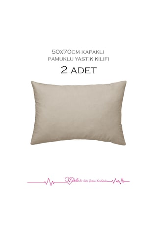 2 Adet Lüks Pamuklu Yastık Kılıfı 50x70 Kapaklı Model, Pamuklu Yastık Kılıfı Bej