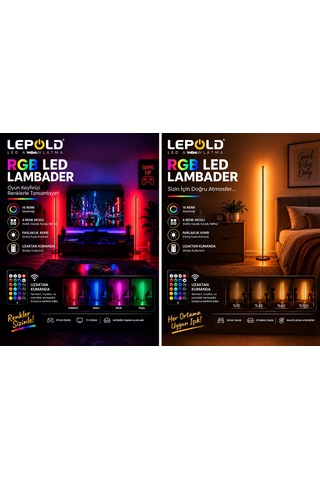 Rgb Led Lambader 120 Cm Kumandalı 16 Renkli Dekoratif Ayaklı Lamba, Parlaklık Ayarlı, Renk Geçişli Ortam Siyah