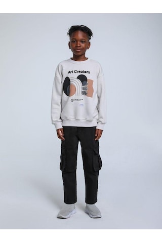 Jack Lions Erkek Çocuk Art Creators Yazılı İnce Şardonlu 2 İplik Sweatshirt-14256 Gri