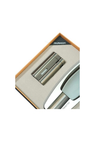 Parmida 3 Torch Gunmetal Çakmak Gunmetal Tekli Küllük İkili Puro Seti Tr9849