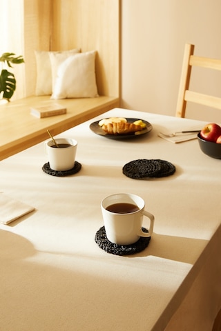 Ocean Home Textile 4'lü Siyah Renk Motifli Rafya Bardak Altlığı Ø 11 cm