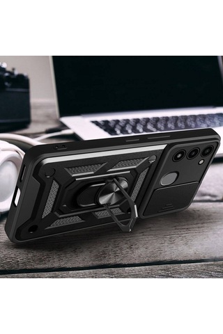 Tecno Spark 8c İle Uyumlu Kılıf Magnetik Standlı Kamera Korumalı Sürgülü Kapak