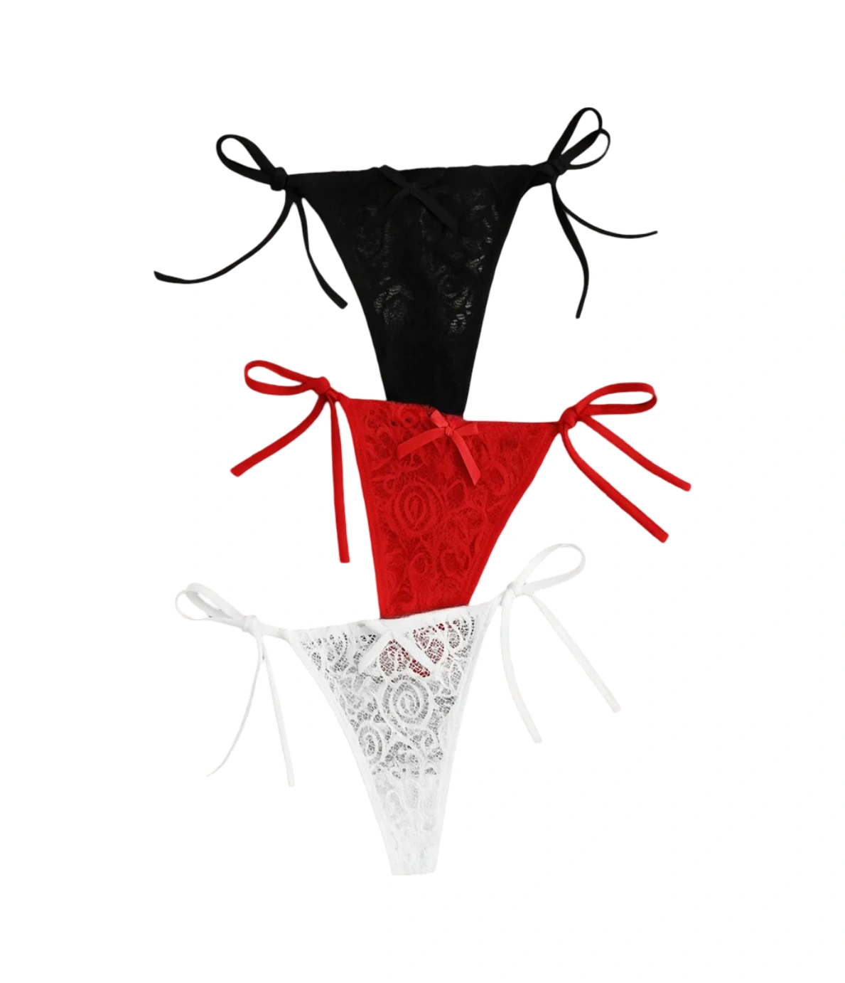 Asil Yan Bağlamalı Fantezi Dantelli Kadın Tanga 3'lü Set Karışık