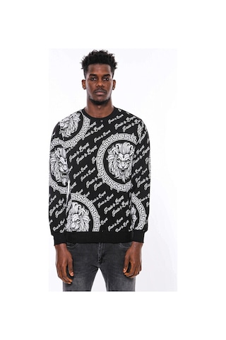Wessi Siyah Taşlı Baskılı Ve Desenli Sweatshirt Siyah