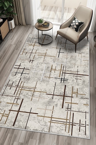 West Home Dijital Baskı Yıkanabilir Kaymaz Taban Salon Halısı Mutfak Halısı Yolluk Wh 488 Beige