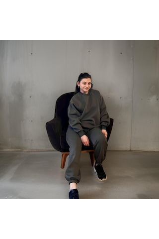 Ceyss Design Unisex Üç İplik Şardonlu Sweatshirt Eşofman Takımı-haki Haki