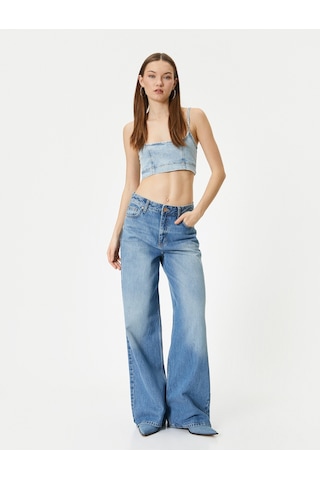 Koton Kot Büstiyer İnce Askılı Slim Fit Kare Yaka Açık İndigo 4sal30005md