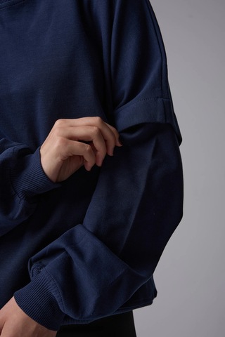 Defys Kadın Bisiklet Yaka Kol Detaylı Oversize Fit Basic Sweatshirt Lacivert - 598314741 Lacivert
