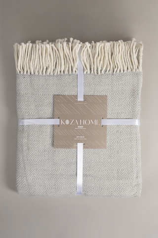 Suez Gri Beyaz Renkli Yün Çift Kişilik Battaniyesi 91249 180x220 Gri