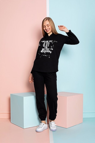 Nisanca Mevsimlik Kapüşonlu Kadın Eşofman Takımı - Ev Giyim Siyah