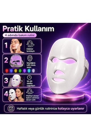 Işıklı Cilt Bakım Maskesi 7 Renk Led Işık Terapisi Yüz Maskesi 400mah Şarjlı Kırışıklık