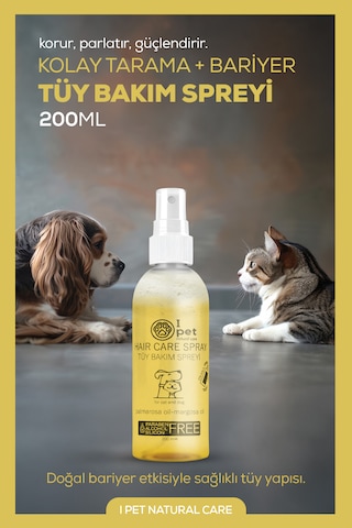 Kedi Köpek Tüy Parlatıcı Ve Kolay Tarama Spreyi 200 Ml Dış Etkenlere Karşı Koruma